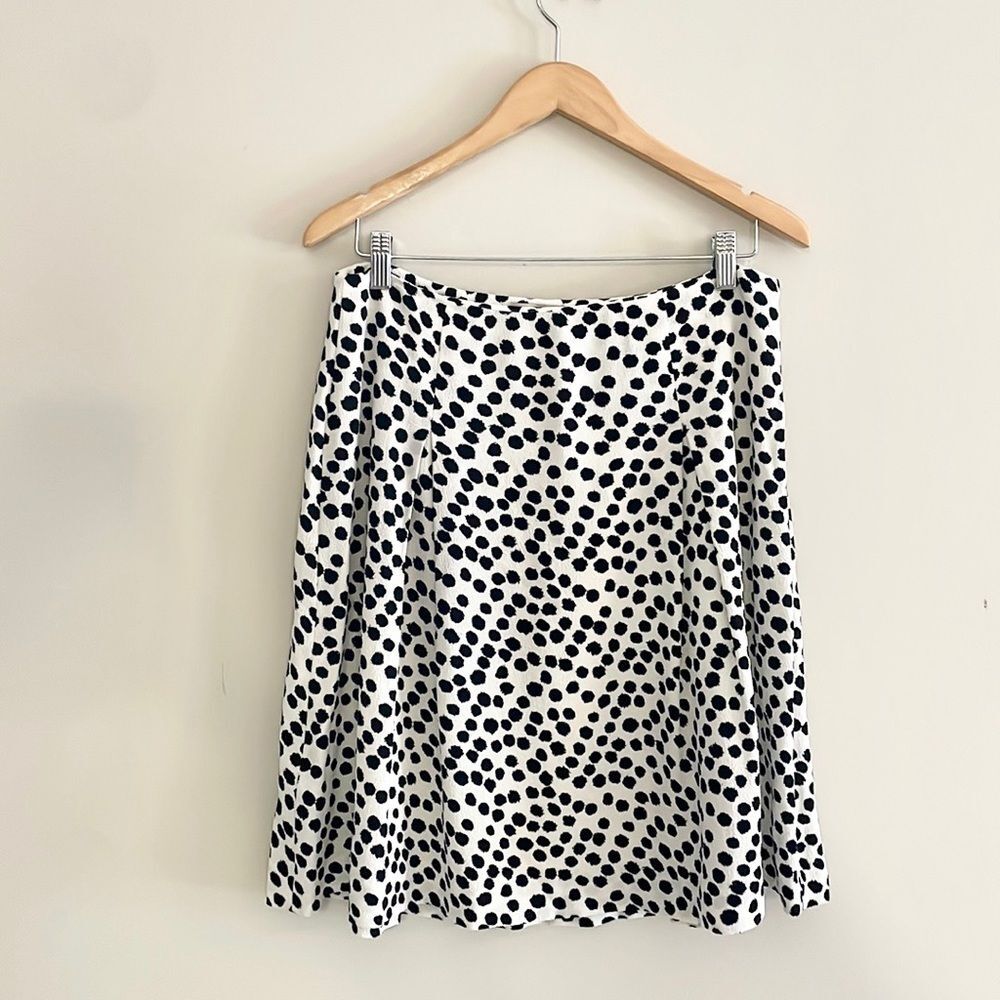 LOFT White and Black Polka Dot A-Line Skirt